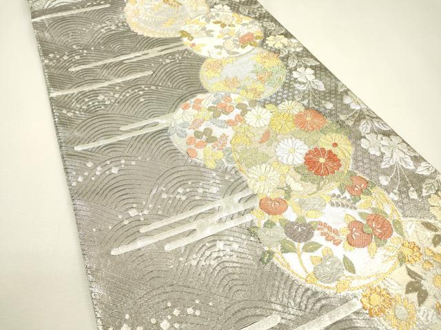 平和屋着物▼六通柄袋帯 花丸文 金銀糸 正絹 逸品 DAAZ6290fe