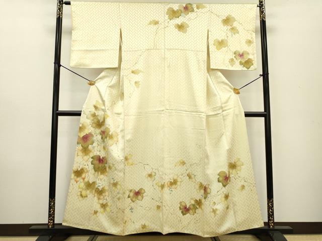 平和屋着物▼訪問着 手描き 南天蔦の葉文 銀彩 正絹 逸品 DAAZ6354fe