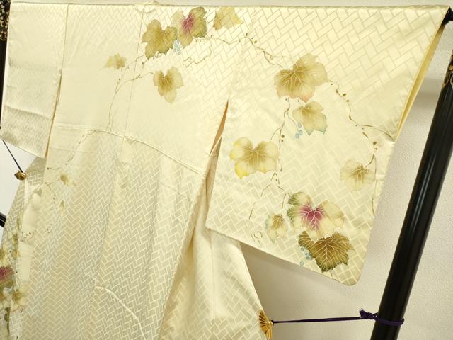 平和屋着物▼訪問着 手描き 南天蔦の葉文 銀彩 正絹 逸品 DAAZ6354fe