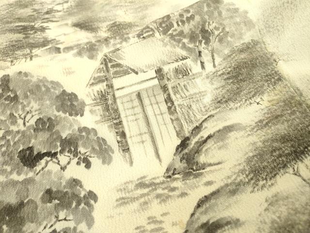 平和屋着物▼訪問着 手描き 風景文 暈し染め 正絹 逸品 DAAZ6365fe