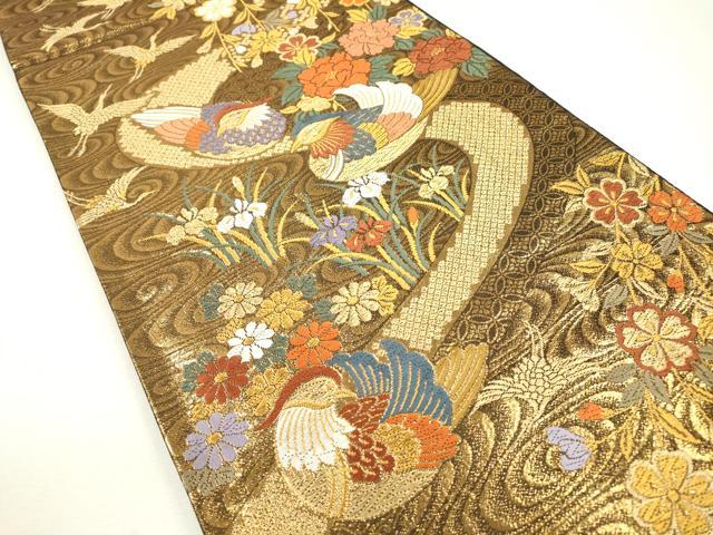 平和屋着物▼六通柄袋帯 唐織 鴛鴦花文 金糸 正絹 逸品 DAAZ6611fe