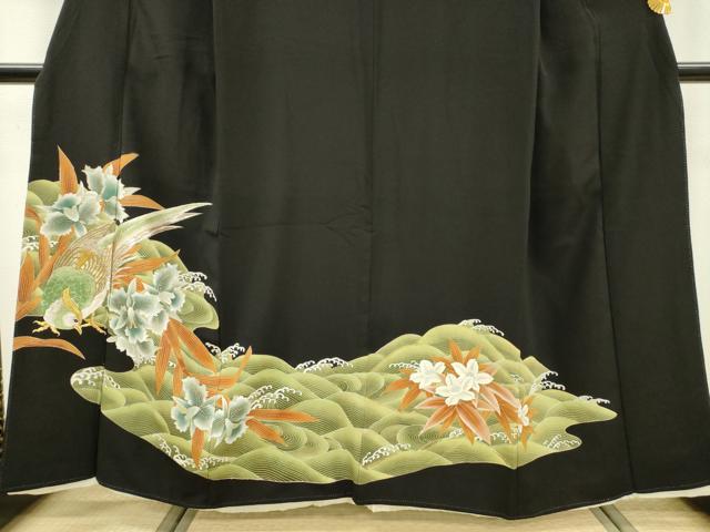 平和屋着物▼豪華黒留袖 刺繍 花鳥文 金銀糸 正絹 逸品 DAAZ6834fe