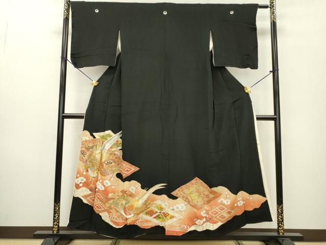 平和屋着物▼豪華黒留袖 駒刺繍 花鳥菱花文 金彩 正絹 逸品 DAAZ6840fe