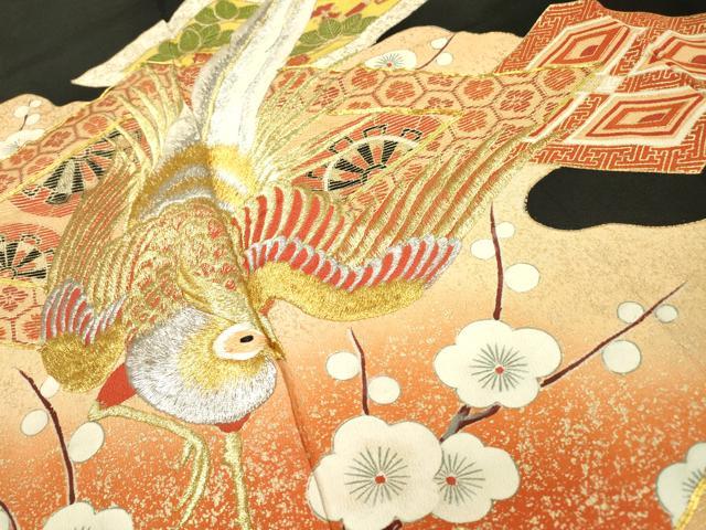 平和屋着物▼豪華黒留袖 駒刺繍 花鳥菱花文 金彩 正絹 逸品 DAAZ6840fe