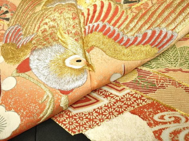 平和屋着物▼豪華黒留袖 駒刺繍 花鳥菱花文 金彩 正絹 逸品 DAAZ6840fe