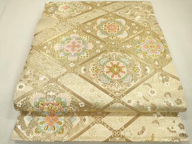 平和屋着物●西陣 服部織物謹製 六通柄袋帯 唐織 天井正倉院花唐草文 金糸 正絹 逸品 DAAZ6907fe