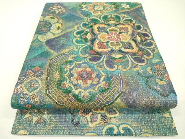 平和屋着物▽太鼓柄袋帯 スリーシーズン 春夏秋 竹屋町刺繍 正倉院花文 金銀糸 正絹 逸品 DAAZ6958fe