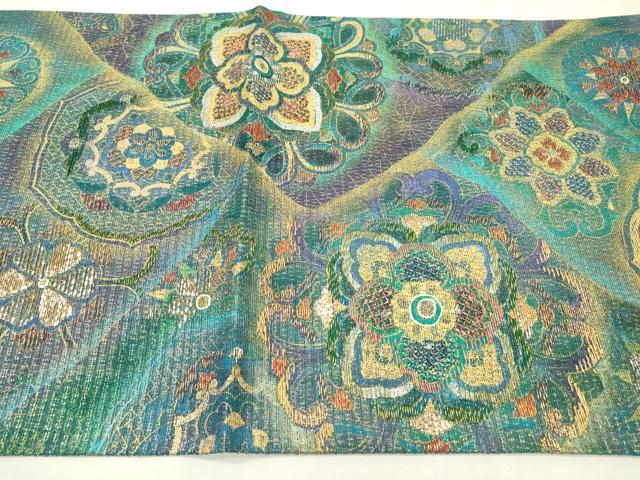 平和屋着物▽太鼓柄袋帯 スリーシーズン 春夏秋 竹屋町刺繍 正倉院花文 金銀糸 正絹 逸品 DAAZ6958fe