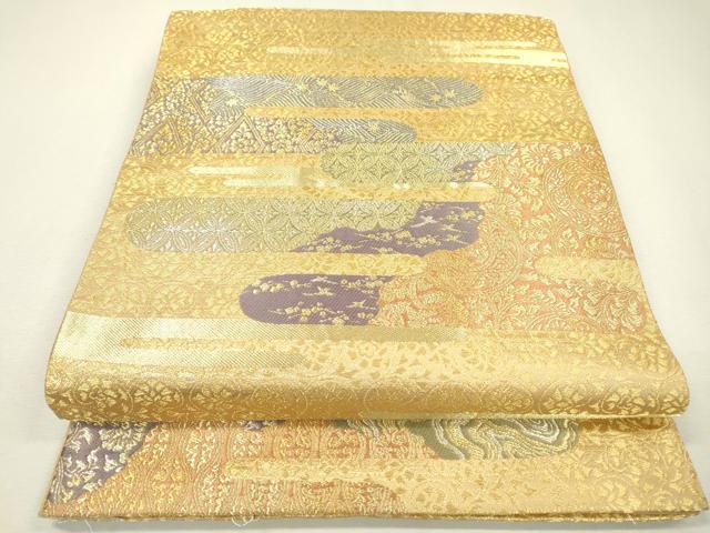 平和屋着物▼六通柄袋帯 吉祥霞花文 金銀糸 正絹 逸品 DAAZ6962fe