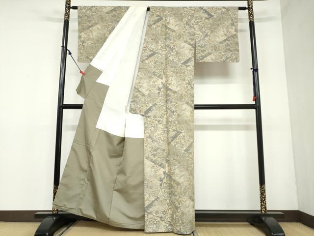 平和屋着物●小千谷紬 100亀甲 切嵌更紗花唐草文 正絹 逸品 DAAZ7010ud