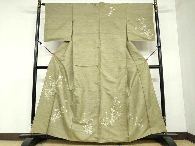 平和屋着物●訪問着 紬地 草花文 正絹 逸品 DAAZ7102ud