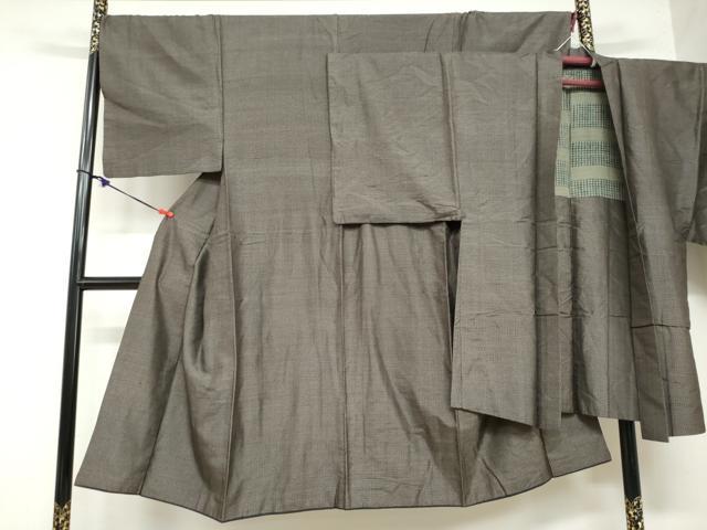 平和屋着物●男性 紬 アンサンブル 長羽織 80亀甲 変わり格子文 正絹 逸品 DAAZ7176ud
