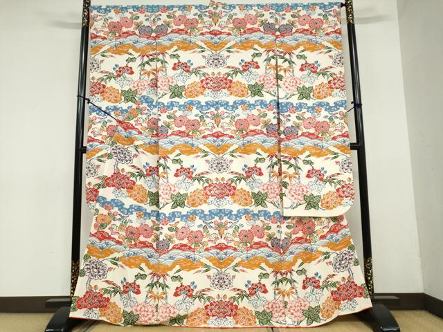 平和屋着物●豪華振袖 紅型 型染め 草花文 正絹 逸品 DAAZ7194ud