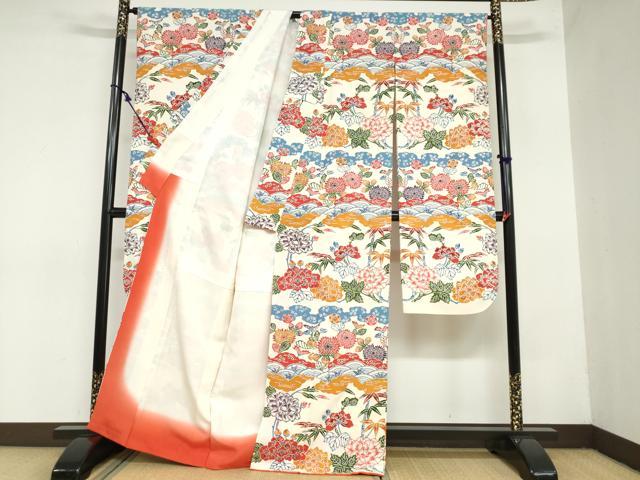 平和屋着物●豪華振袖 紅型 型染め 草花文 正絹 逸品 DAAZ7194ud
