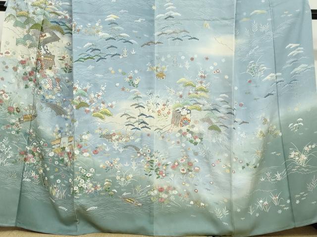 平和屋着物●訪問着 作家物 刺繍 御所車草花文 暈し染め 正絹 逸品 DAAZ7195ud