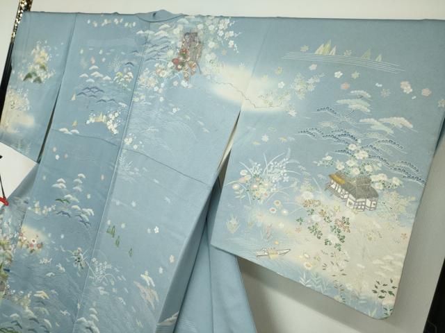 平和屋着物●訪問着 作家物 刺繍 御所車草花文 暈し染め 正絹 逸品 DAAZ7195ud