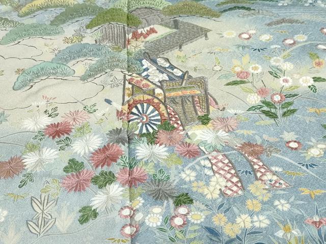平和屋着物●訪問着 作家物 刺繍 御所車草花文 暈し染め 正絹 逸品 DAAZ7195ud