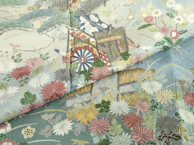 平和屋着物●訪問着 作家物 刺繍 御所車草花文 暈し染め 正絹 逸品 DAAZ7195ud