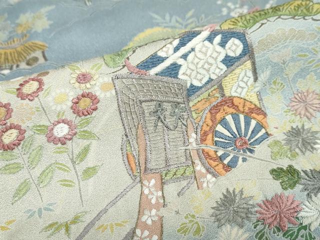 平和屋着物●訪問着 作家物 刺繍 御所車草花文 暈し染め 正絹 逸品 DAAZ7195ud