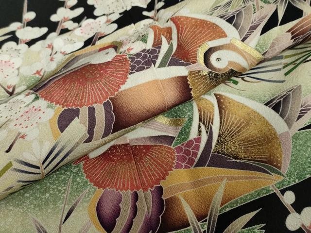 平和屋着物●豪華黒留袖 鴛鴦草花文 金彩 正絹 逸品 DAAZ7220ud