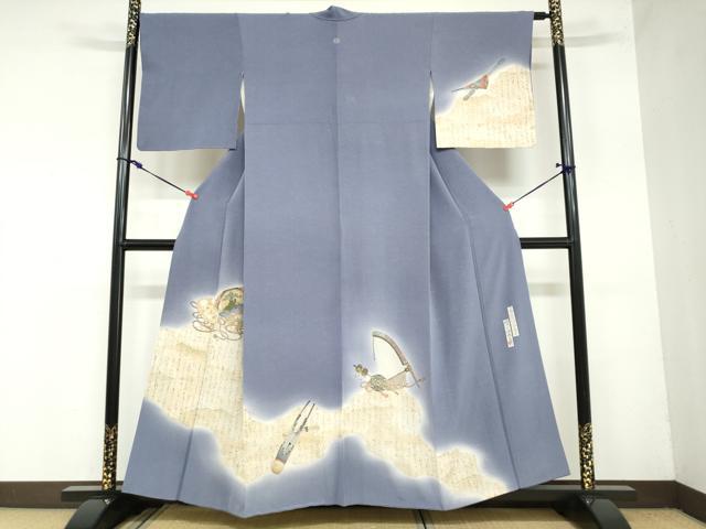 平和屋着物●友禅師・京の名工・伝統工芸士・樽本伊勢蔵 訪問着 楽器扇面飛鶴文 能面 暈し染め 金彩 正絹 逸品 DAAZ7264ud