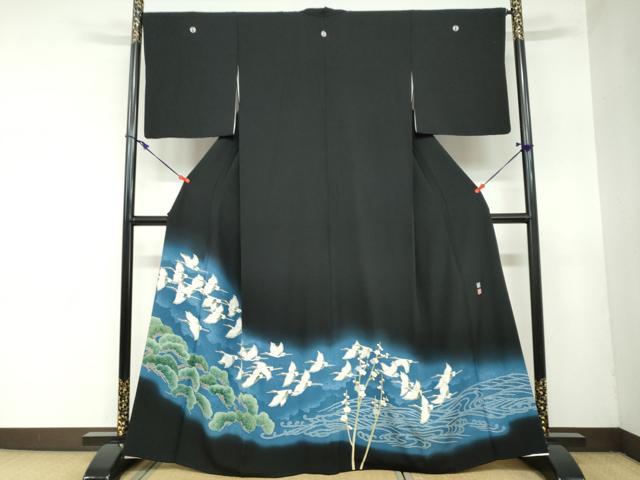 平和屋着物○本加賀友禅作家 鶴見保次 黒留袖 流水飛鶴
