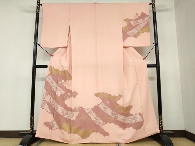 平和屋着物●訪問着 絞り 刺繍 草花文 金彩 正絹 逸品 DAAZ7376ud