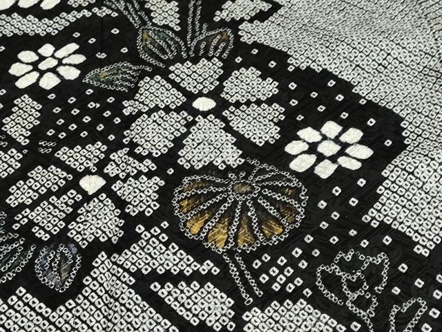 平和屋着物●訪問着 総絞り 草花文 黒地 金彩 正絹 逸品 未使用 DAAZ7389ud