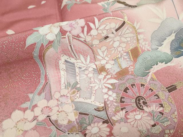 平和屋着物●訪問着 作家物 御所車群鶴草花文 暈し染め 金銀彩 正絹 逸品 DAAZ7392ud