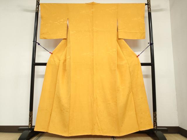 平和屋着物●上質な色無地 雲取り草花地紋 金茶色 正絹 逸品 DAAZ7426ud