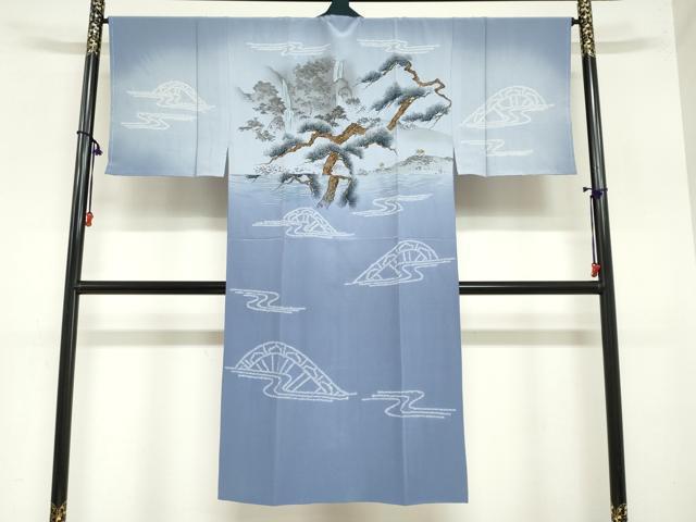平和屋着物●男性 長襦袢 袷 絞り 風景文 正絹 逸品 DAAZ7441ud