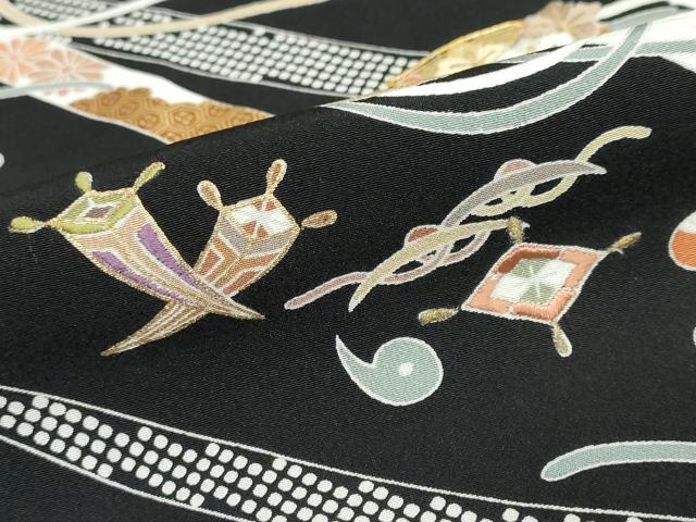 平和屋着物●豪華黒留袖 駒刺繍 宝尽くし扇面草花文 金彩 正絹 逸品 DAAZ7562ud