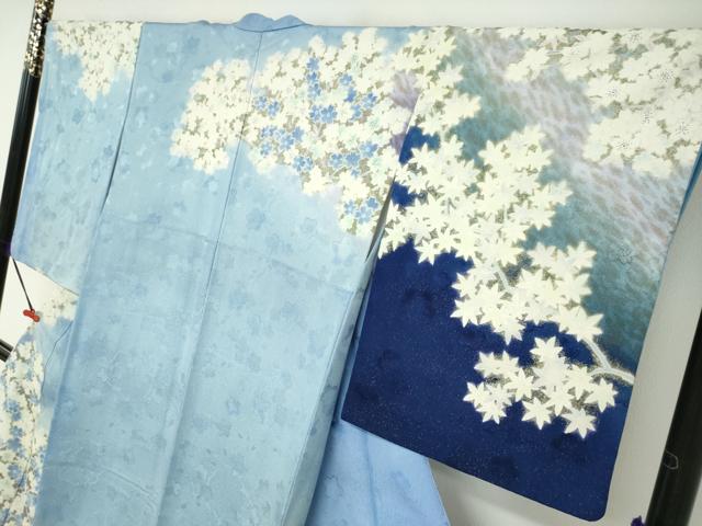 平和屋着物●訪問着 枝桜文 暈し染め 金彩 銀通し地 正絹 逸品 DAAZ7581ud