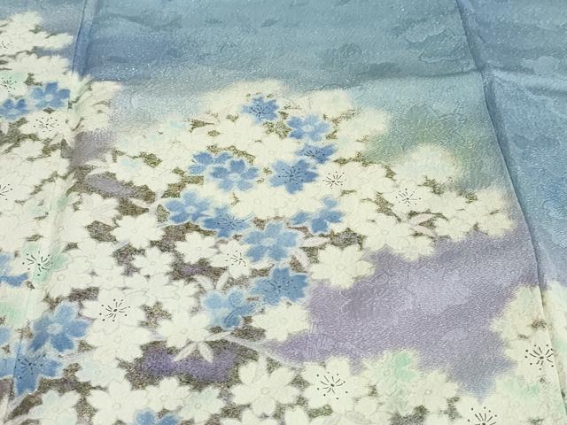 平和屋着物●訪問着 枝桜文 暈し染め 金彩 銀通し地 正絹 逸品 DAAZ7581ud