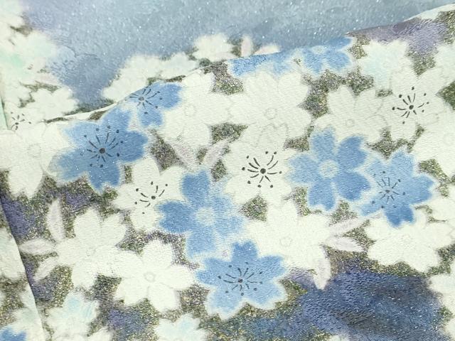 平和屋着物●訪問着 枝桜文 暈し染め 金彩 銀通し地 正絹 逸品 DAAZ7581ud