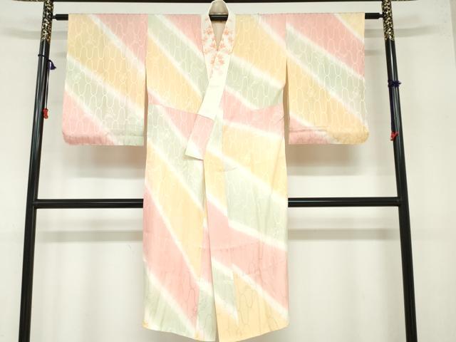 平和屋着物●長襦袢　袷　変わり格子草花地紋　暈し染め　半衿刺繍　正絹　逸品　DAAZ7618ud 平和屋着物○長襦袢 袷 変わり格子草花地紋 暈し染め 半衿刺繍