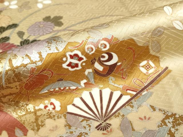 平和屋着物●訪問着 扇面宝尽くし草花文 金銀彩 正絹 逸品 DAAZ7725ud