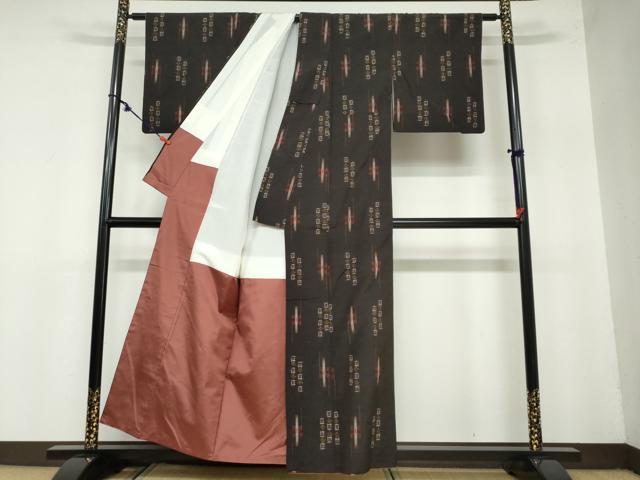 平和屋着物●上質な紬 絣文様 正絹 逸品 DAAZ7827ud