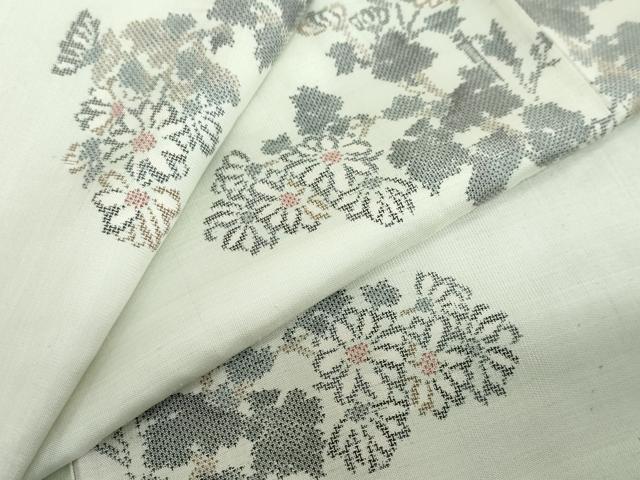 平和屋着物○本場大島紬 白大島 9マルキ 草花文 正絹 逸品 未使用