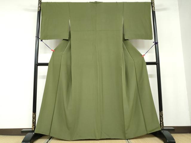 平和屋着物●上質な色無地 草色 正絹 逸品 DAAZ7984ud