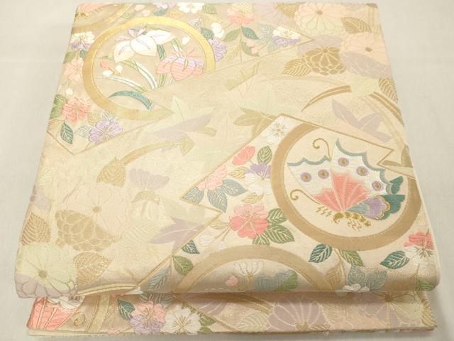 平和屋着物◎六通柄袋帯 唐織 松皮菱花蝶丸文 金糸 正絹 逸品 DAAZ8082cd