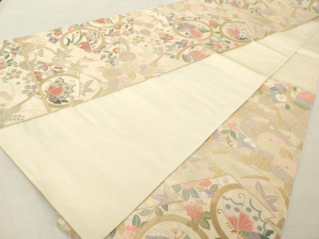 平和屋着物◎六通柄袋帯 唐織 松皮菱花蝶丸文 金糸 正絹 逸品 DAAZ8082cd