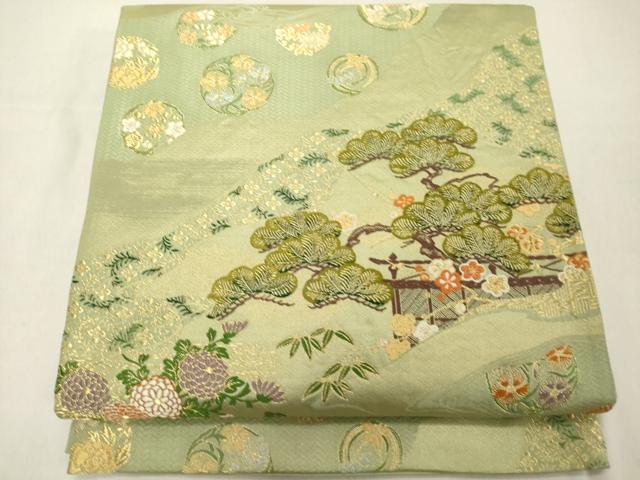 平和屋着物◎六通柄袋帯 風景吉祥花文 松竹梅 金糸 正絹 逸品 DAAZ8086cd
