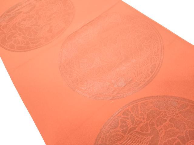 平和屋着物◎六通柄袋帯 花鳥丸文 茜色 正絹 逸品 DAAZ8090cd