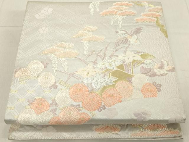 平和屋着物◎六通柄袋帯 吉祥鴛鴦花文 金銀糸 正絹 逸品 DAAZ8161cd