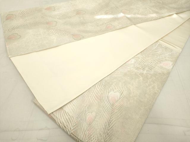 平和屋着物◎六通柄袋帯 唐織 孔雀羽文 銀糸 正絹 逸品 DAAZ8162cd