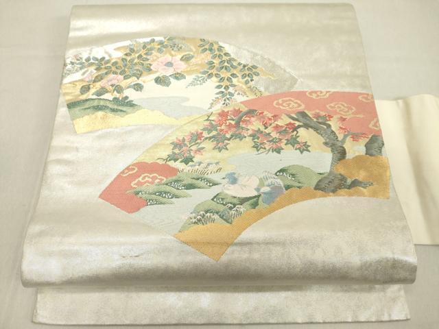 平和屋着物◎九寸名古屋帯 地紙鴛鴦花文 金銀糸 引箔 正絹 逸品 DAAZ8179cd