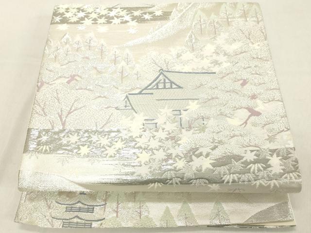 平和屋着物◎六通柄袋帯 風景文 プラチナ純銀箔二重織 正絹 逸品 DAAZ8185cd