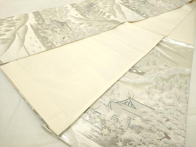 平和屋着物◎六通柄袋帯 風景文 プラチナ純銀箔二重織 正絹 逸品 DAAZ8185cd