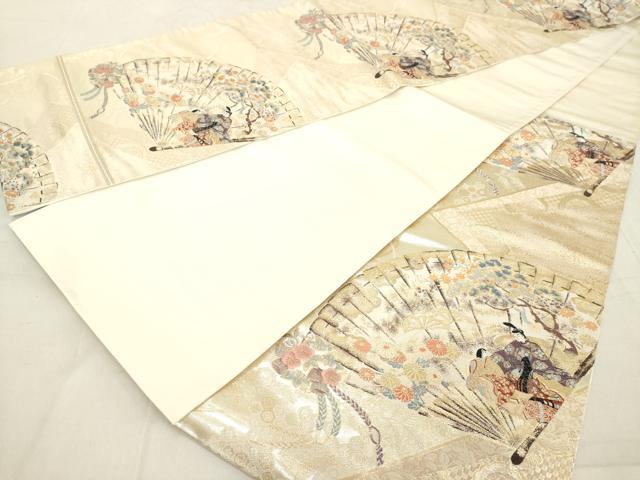 平和屋着物◎六通柄袋帯 彩絵桧扇文 金糸 正絹 逸品 DAAZ8212cd